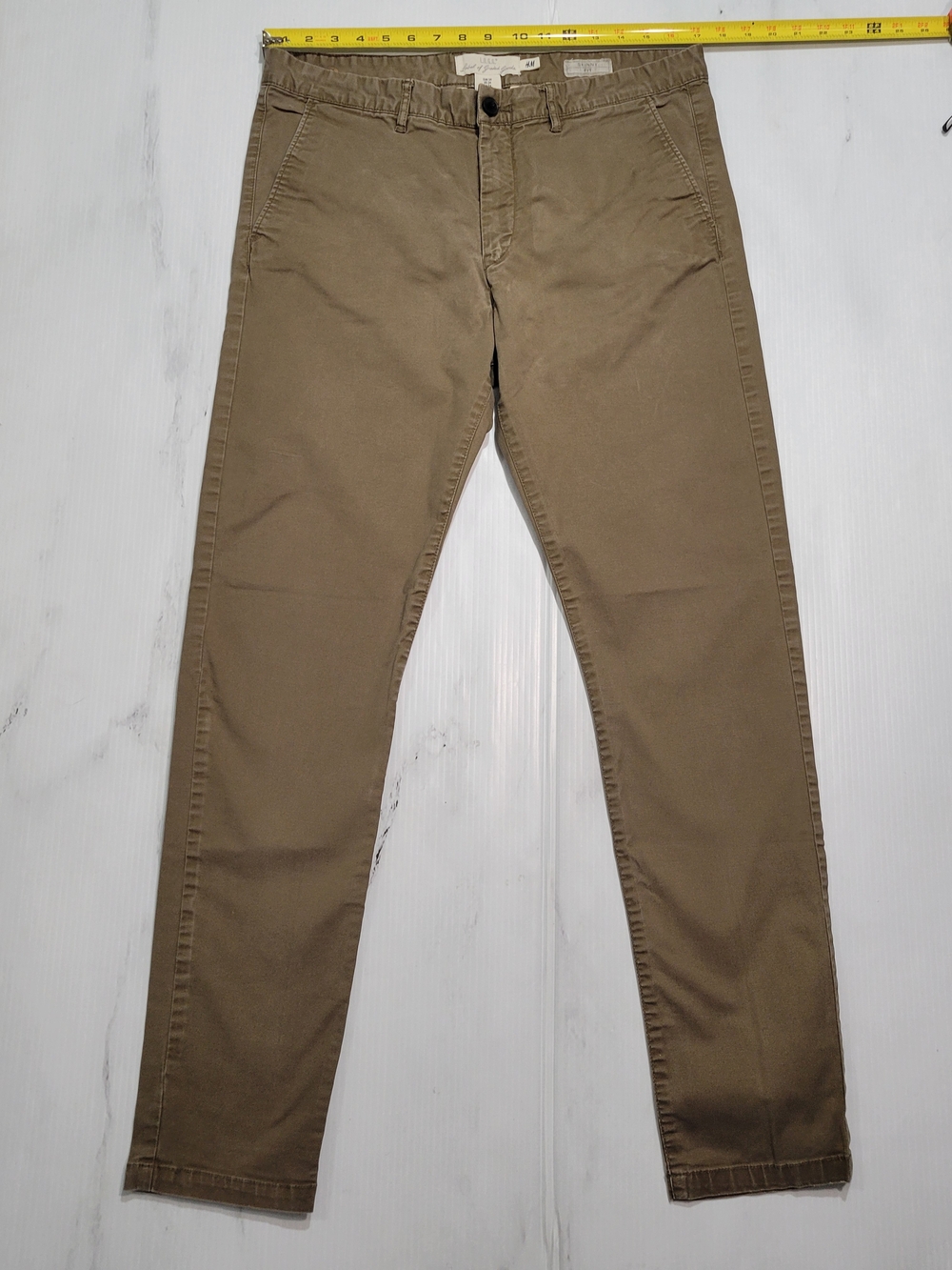 H&M LOGG Mens Size 34x30 Brown Khaki Skinny Fit Chino Pants Stretch Trousers